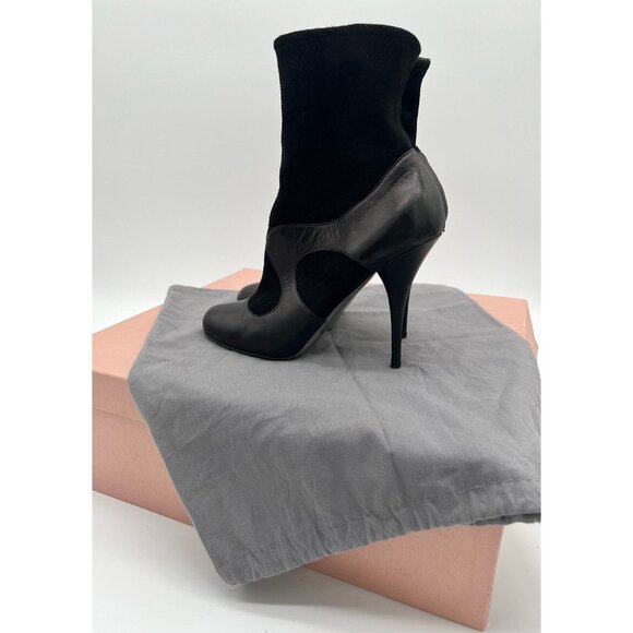 Miu Miu Boots Heels EU 37 Black Leather Ankle Boots Booties Gothic Witchy box - Picture 6 of 11